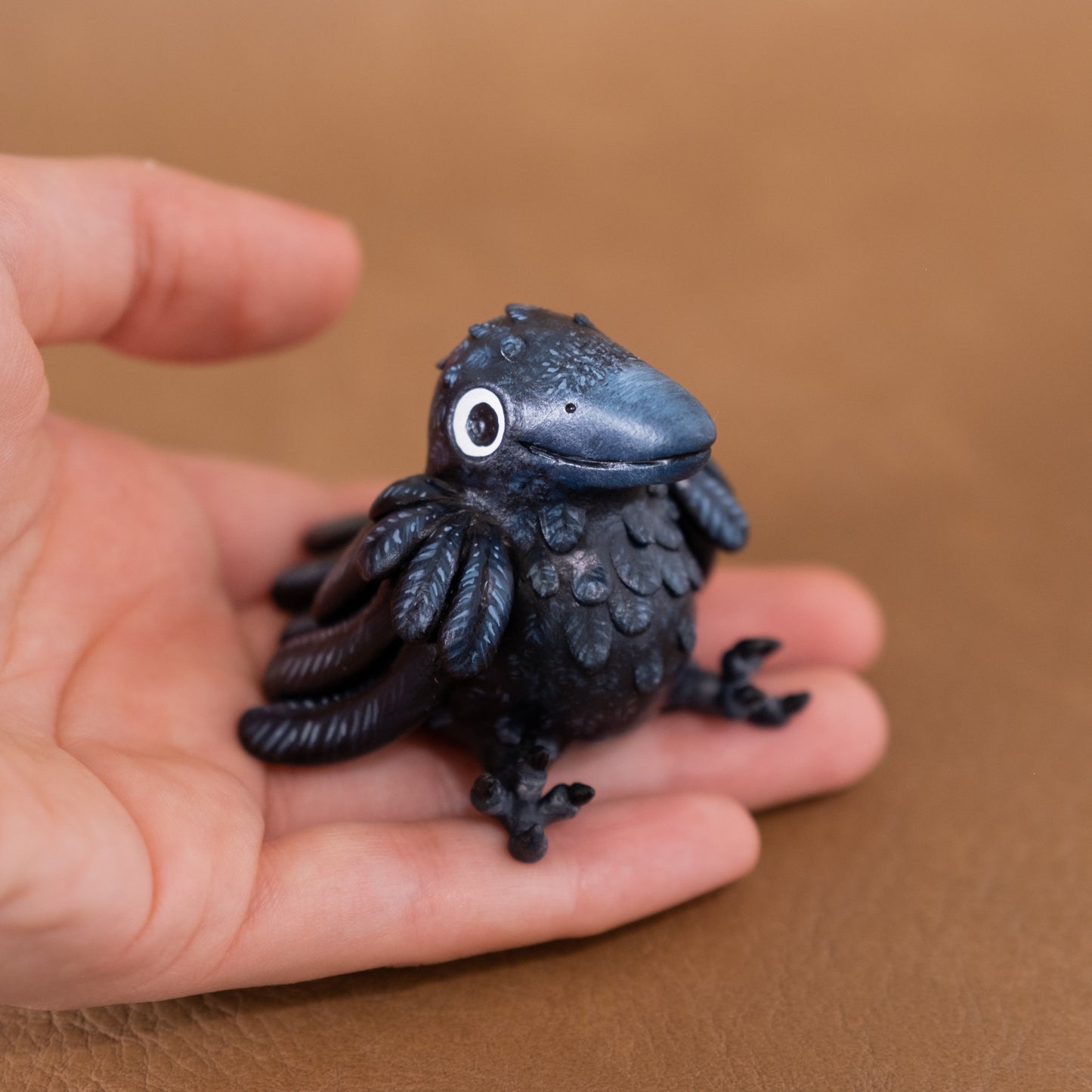 Sitting Raven Figurine in Polymer Clay