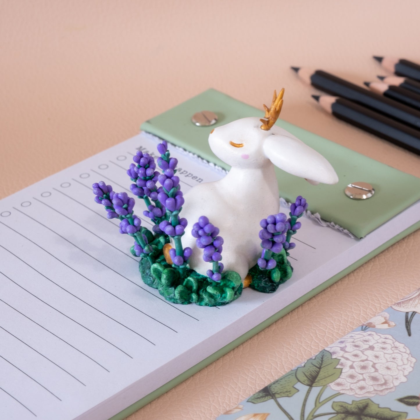 Lavender Bunny Figurine in Polymer Clay