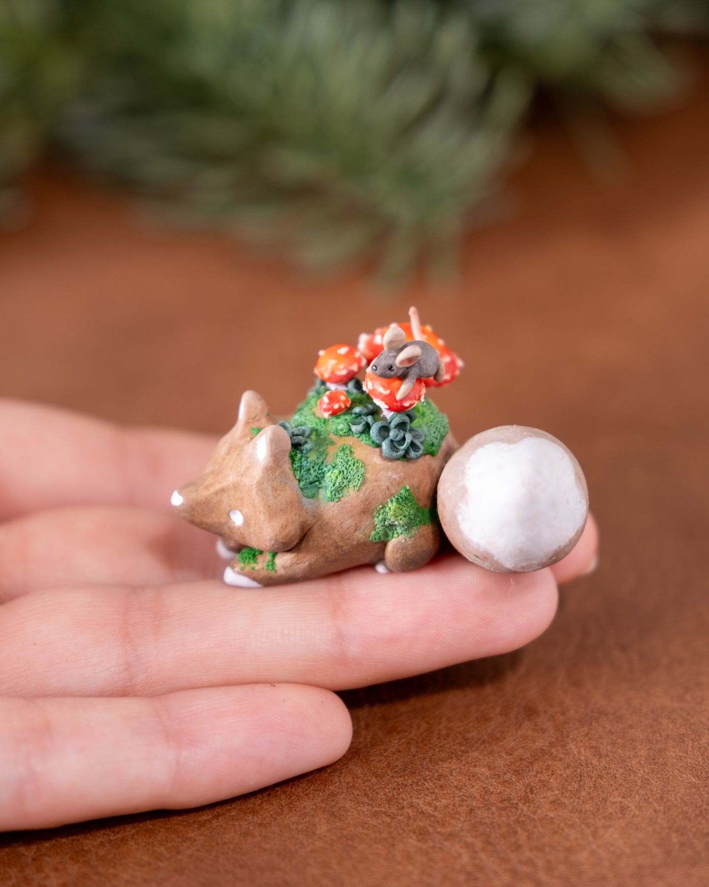 Mushroom Fox Figurine in Polymer Clay (2)