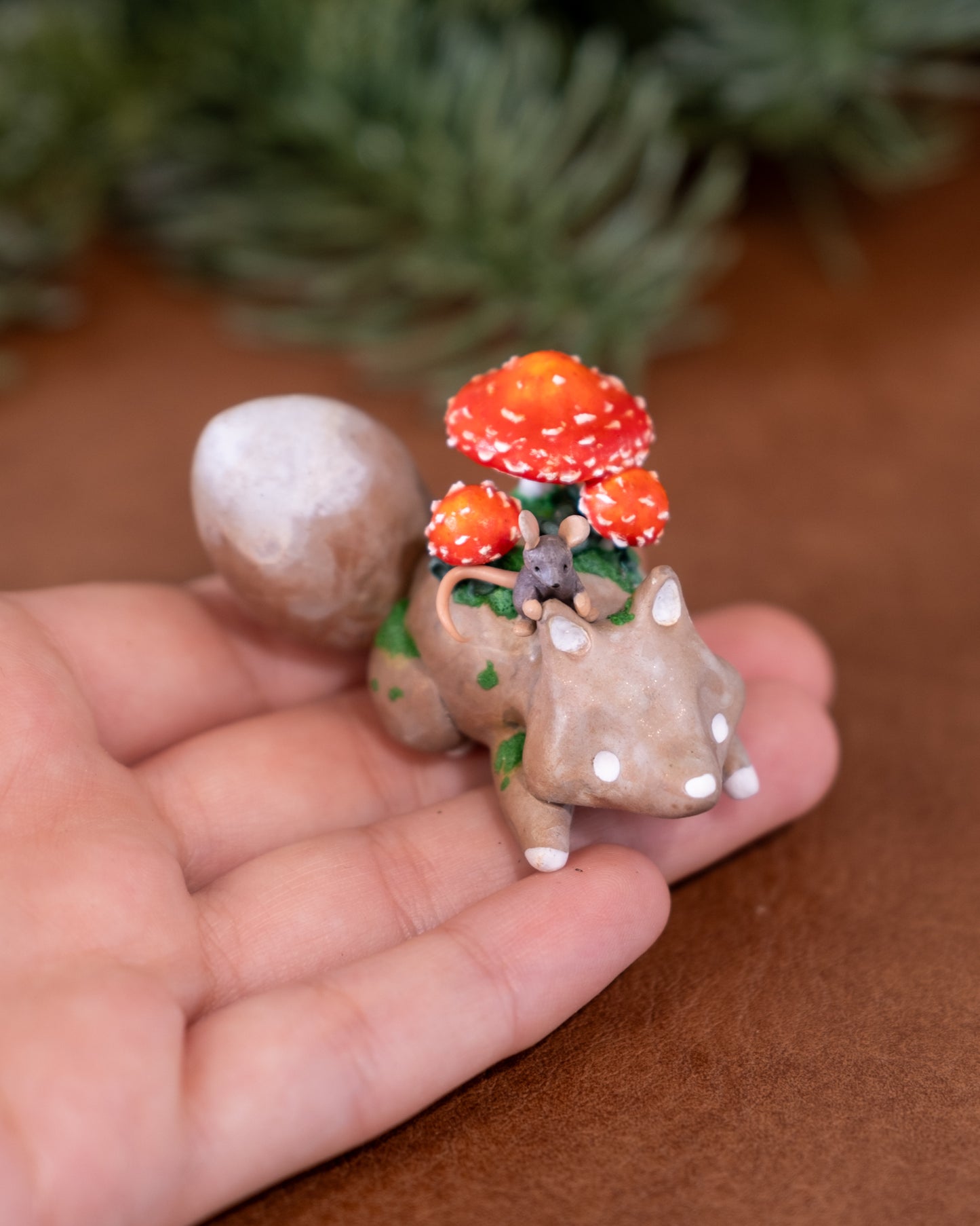 Mushroom Fox Figurine in Polymer Clay (5)