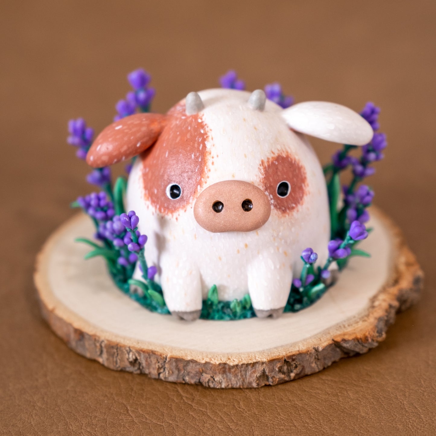 Lavender Cow Figurine in Polymer Clay