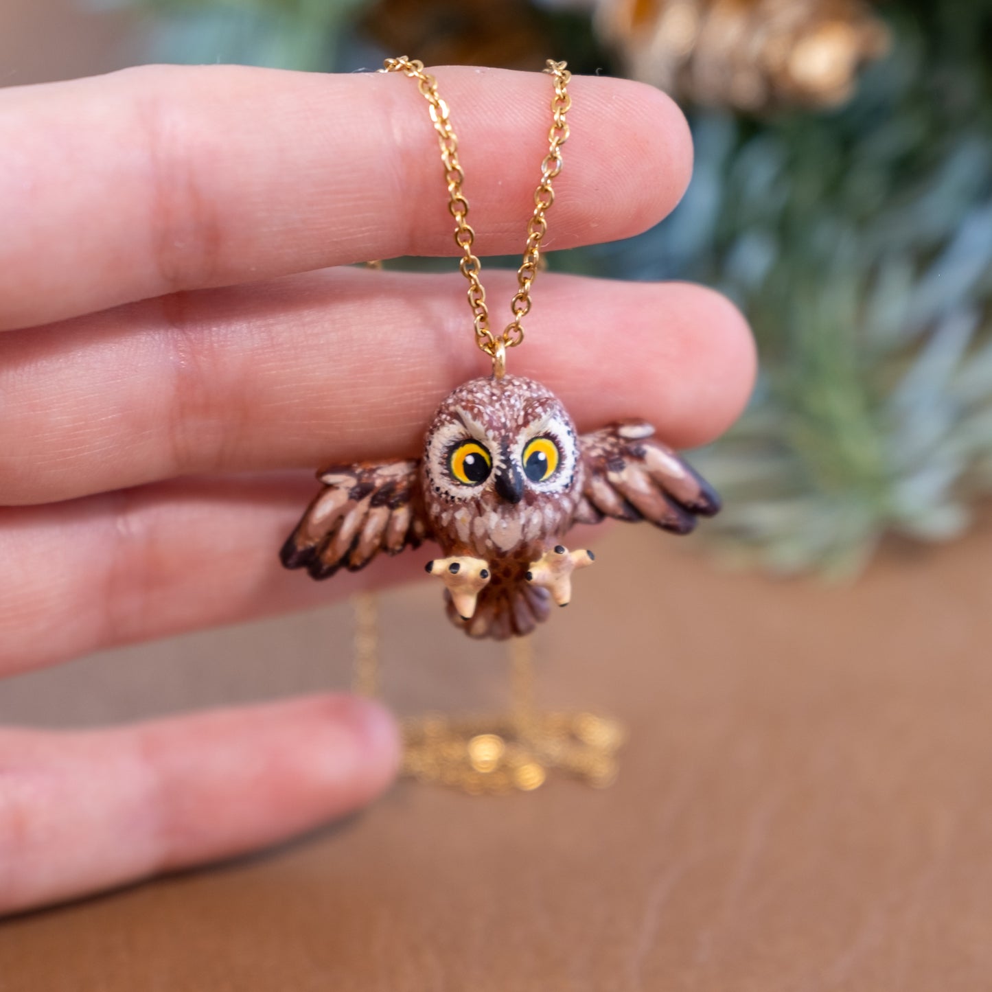 Owl Necklace in Polymer Clay