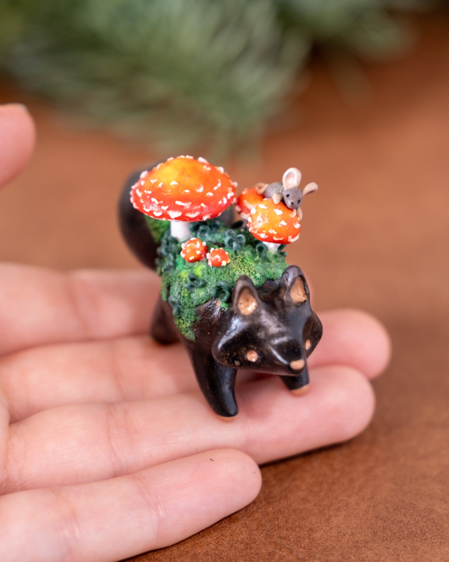 Mushroom Fox Figurine in Polymer Clay (6)