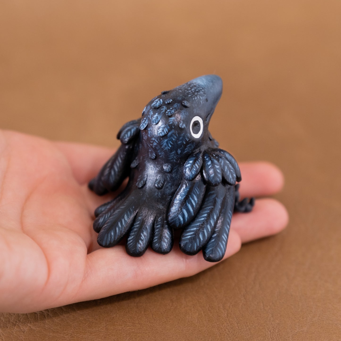Sitting Raven Figurine in Polymer Clay