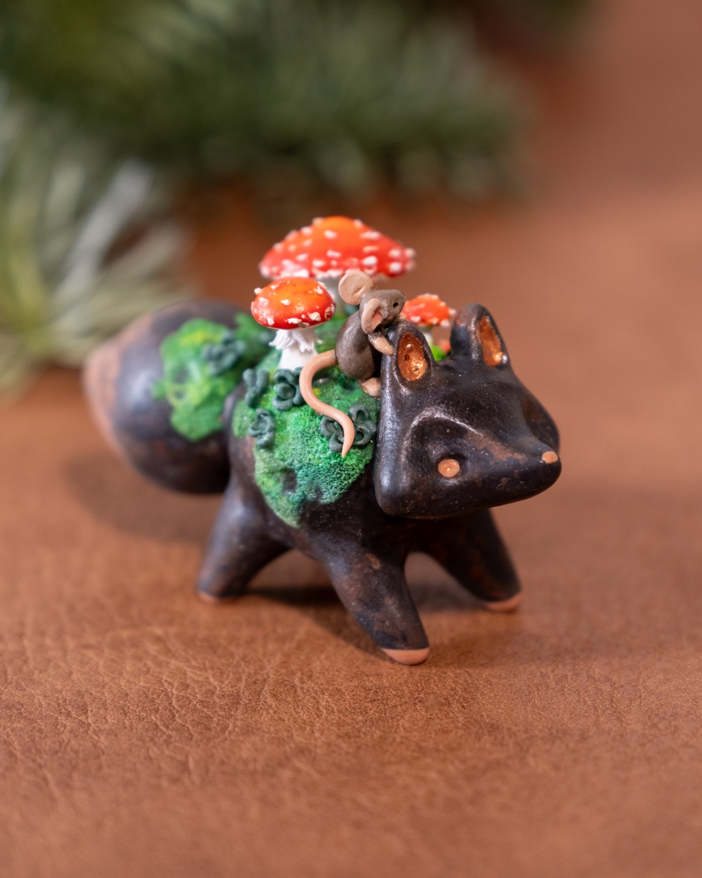 Mushroom Fox Figurine in Polymer Clay (1)