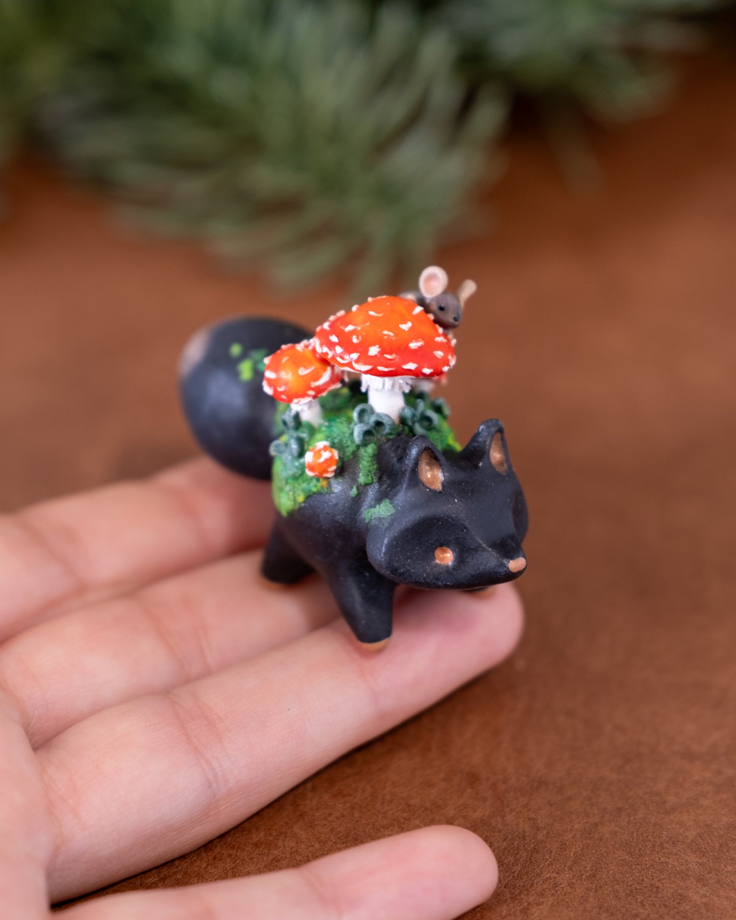Mushroom Fox Figurine in Polymer Clay (4)