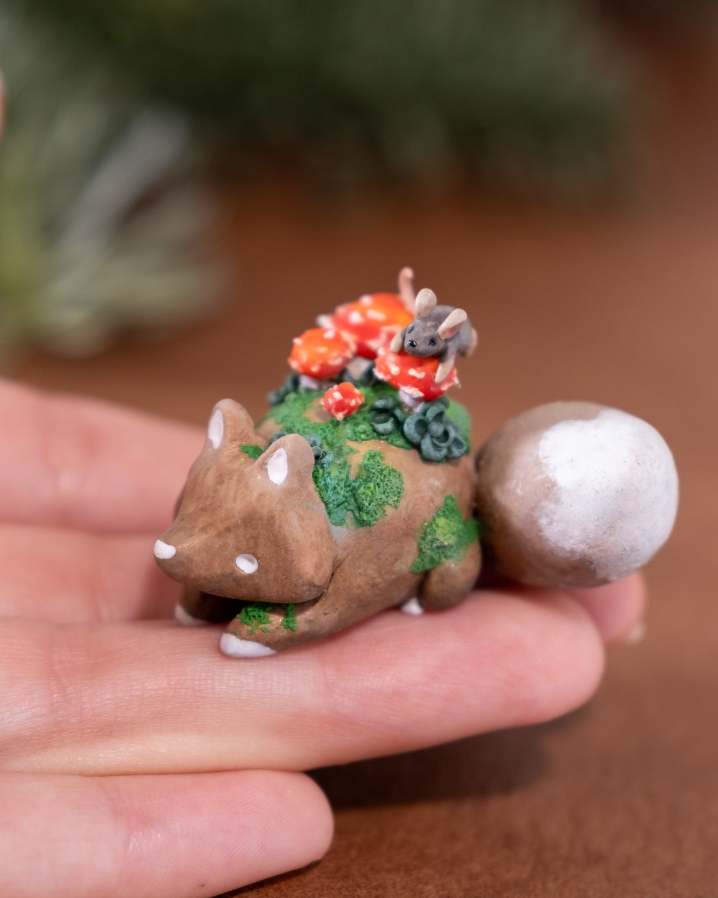 Mushroom Fox Figurine in Polymer Clay (2)