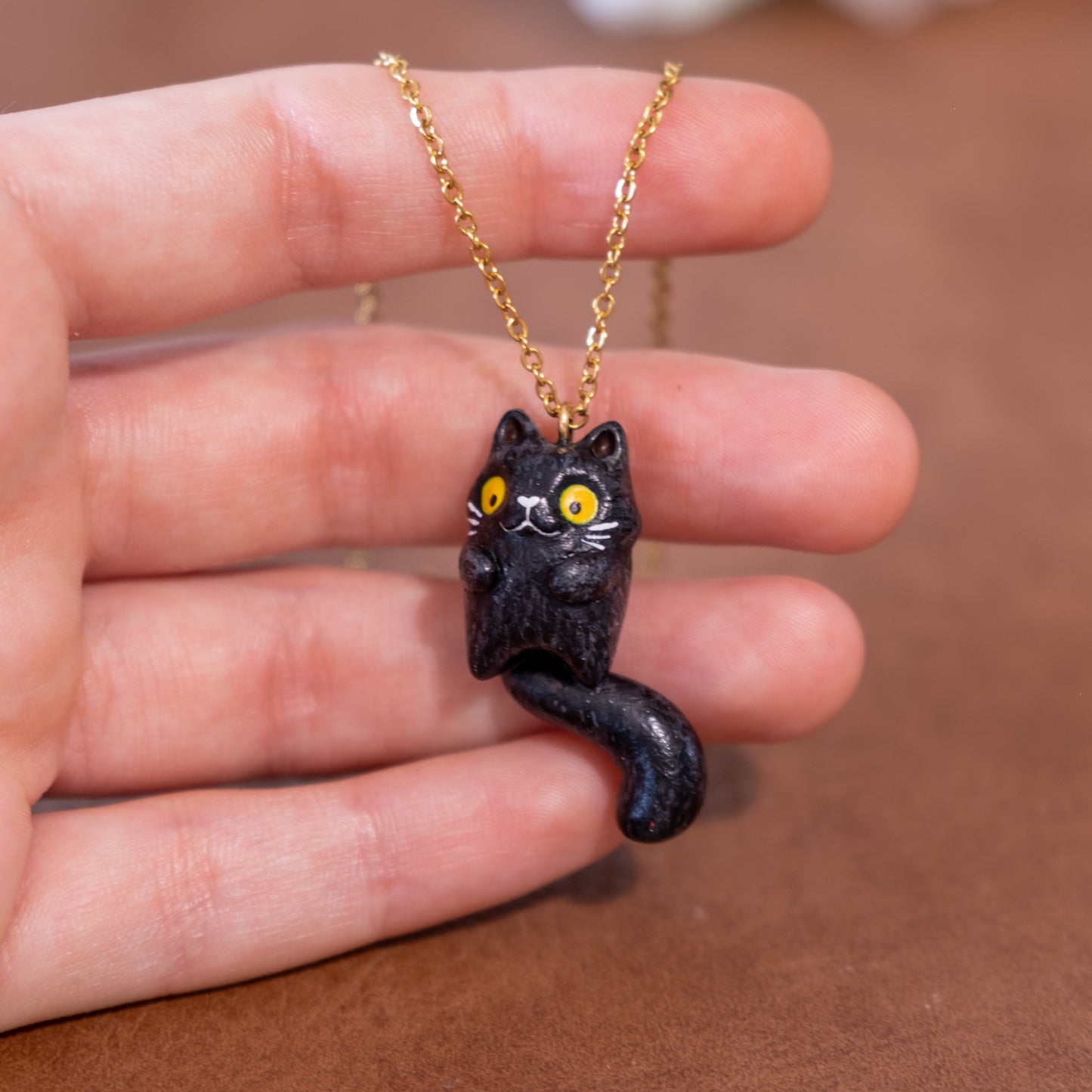 Black Cat Necklace in Polymer Clay