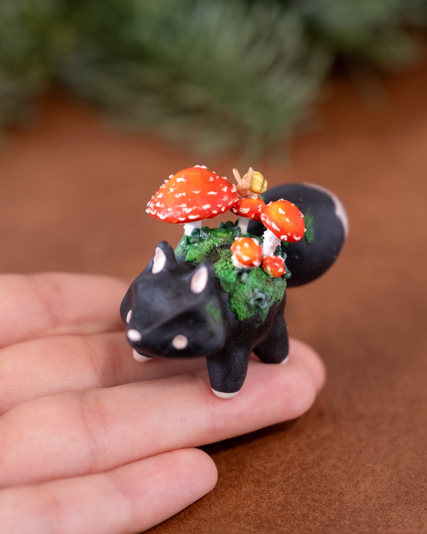 Mushroom Fox Figurine in Polymer Clay (3)