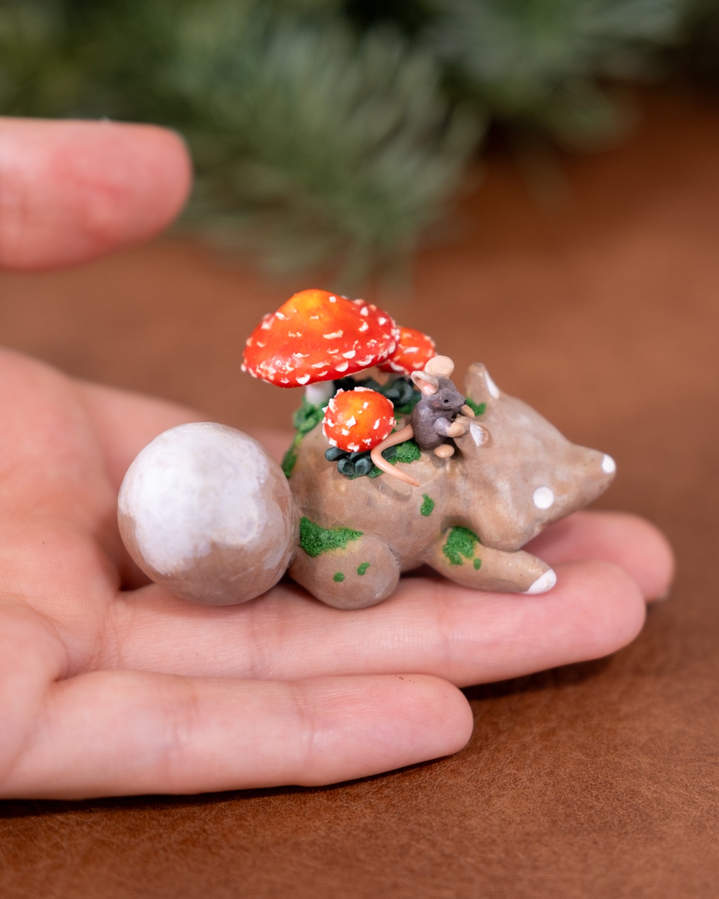 Mushroom Fox Figurine in Polymer Clay (5)
