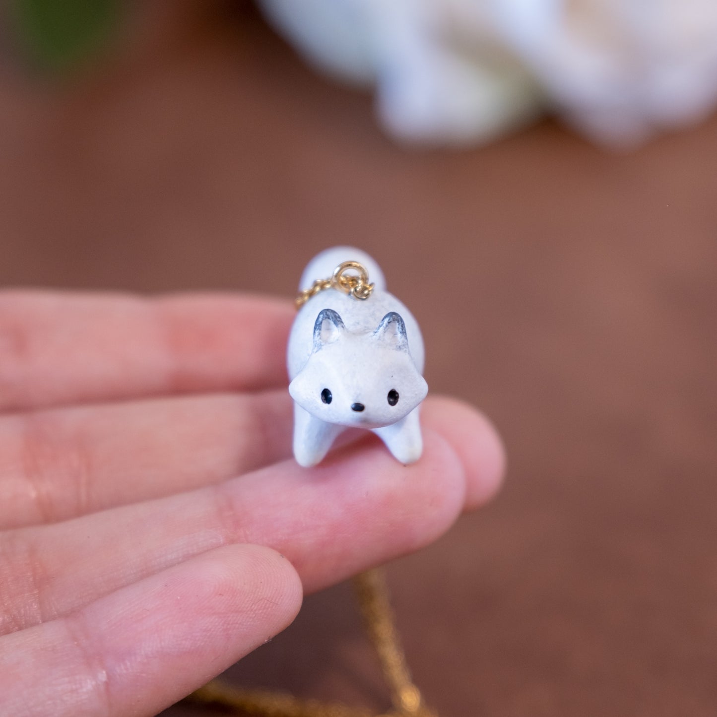 White Fox Necklace in Polymer Clay
