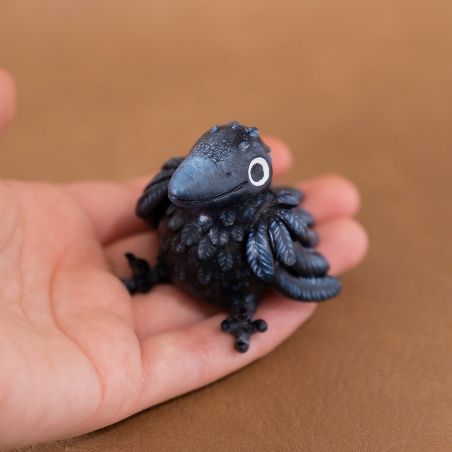 Sitting Raven Figurine in Polymer Clay