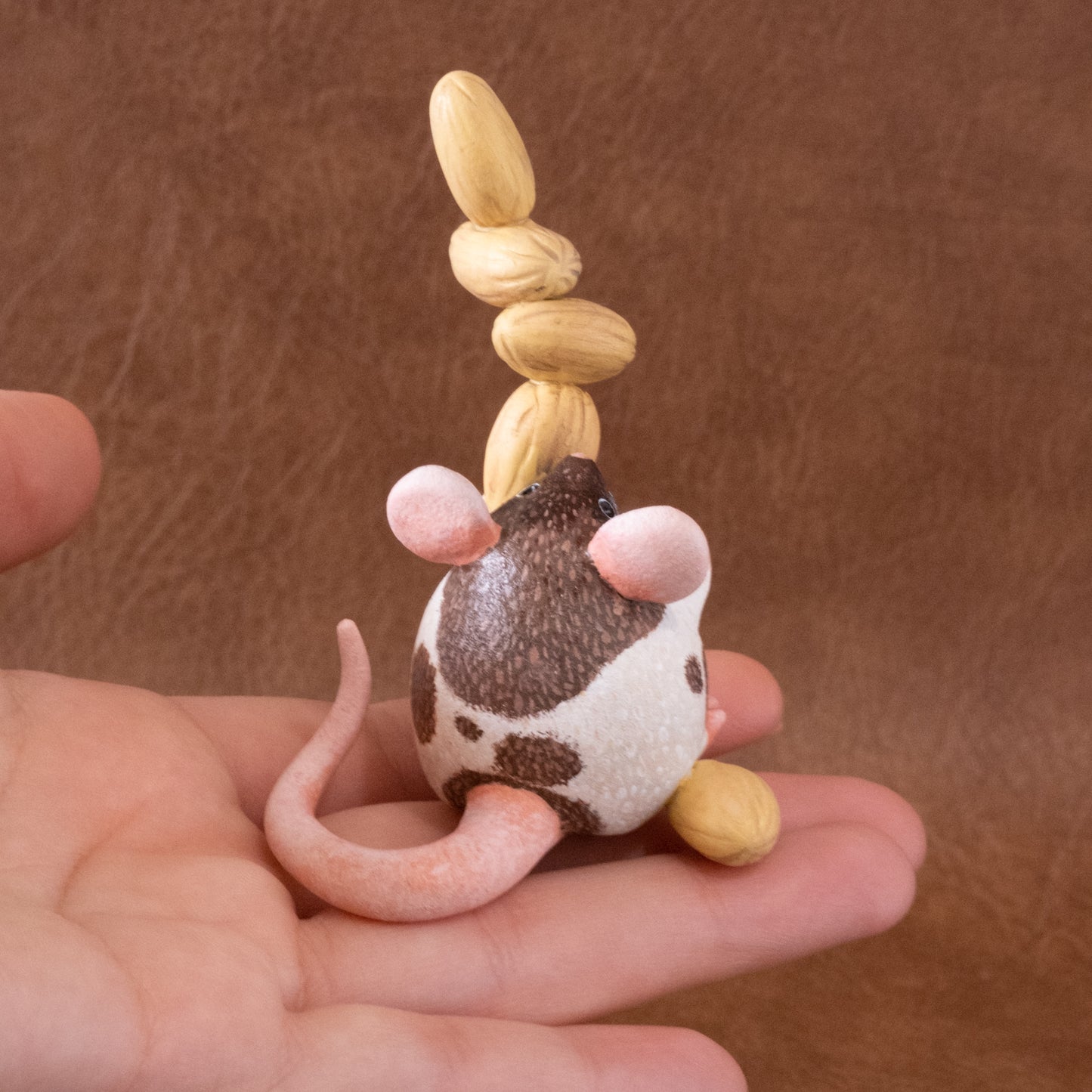 Almond Mouse Figurine in Polymer Clay