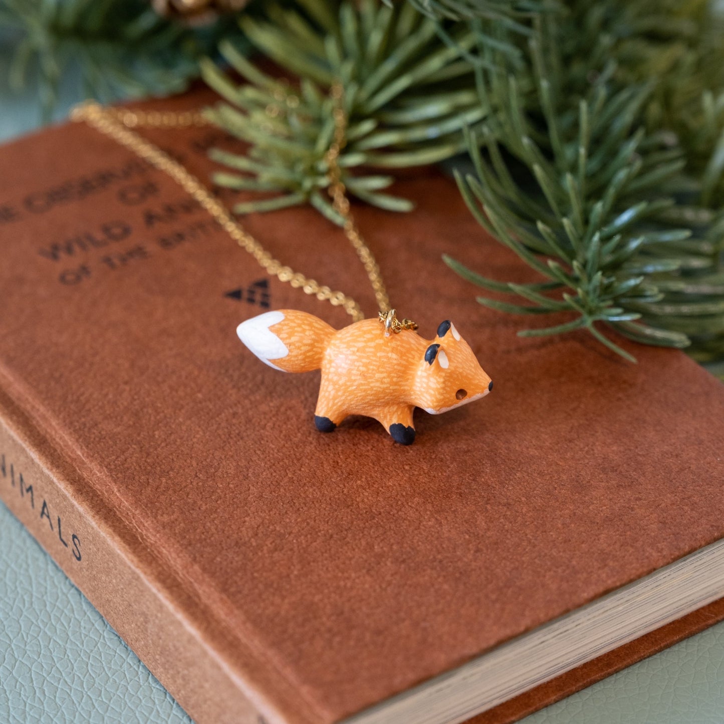 Orange Fox Necklace in Polymer Clay