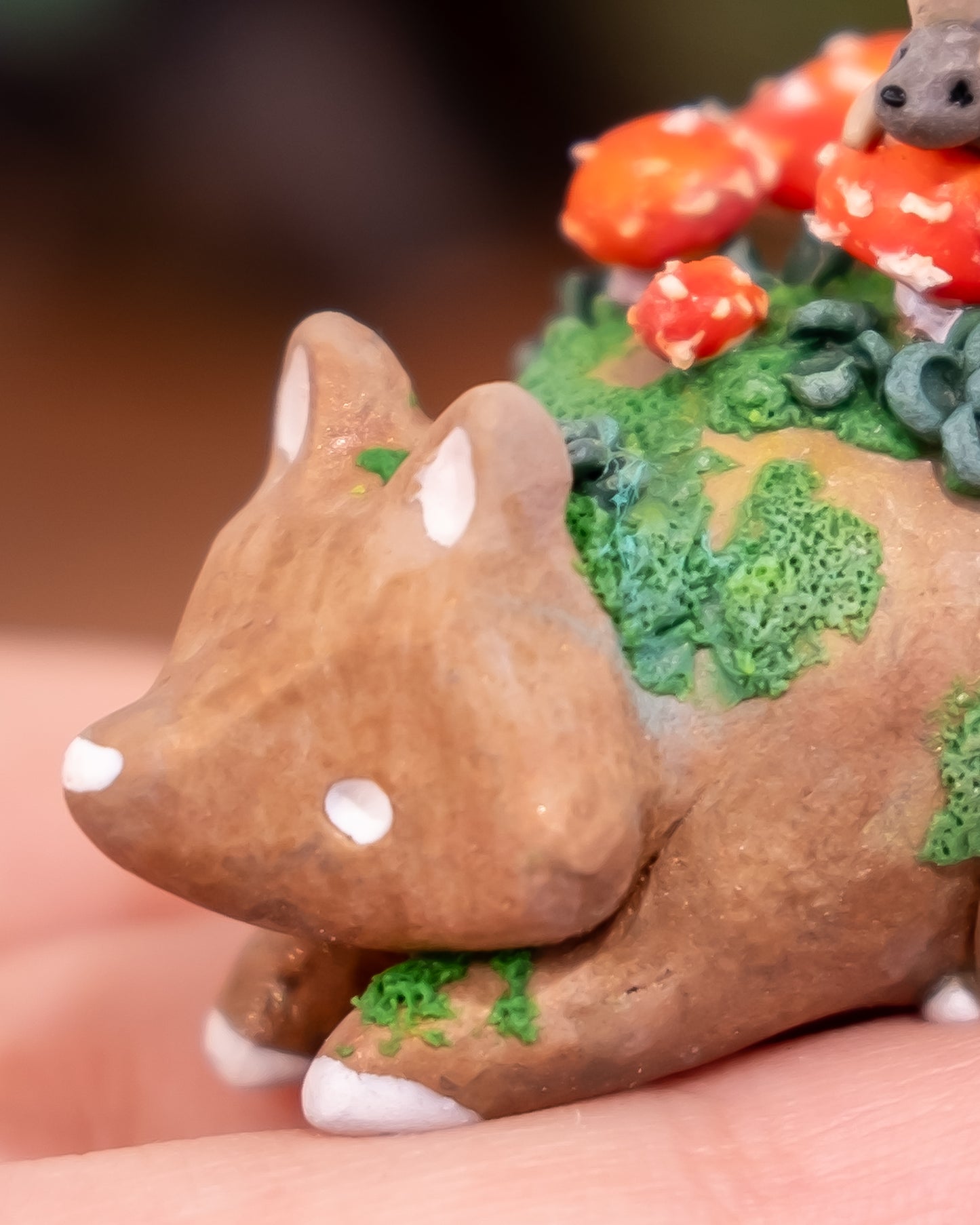 Mushroom Fox Figurine in Polymer Clay (2)