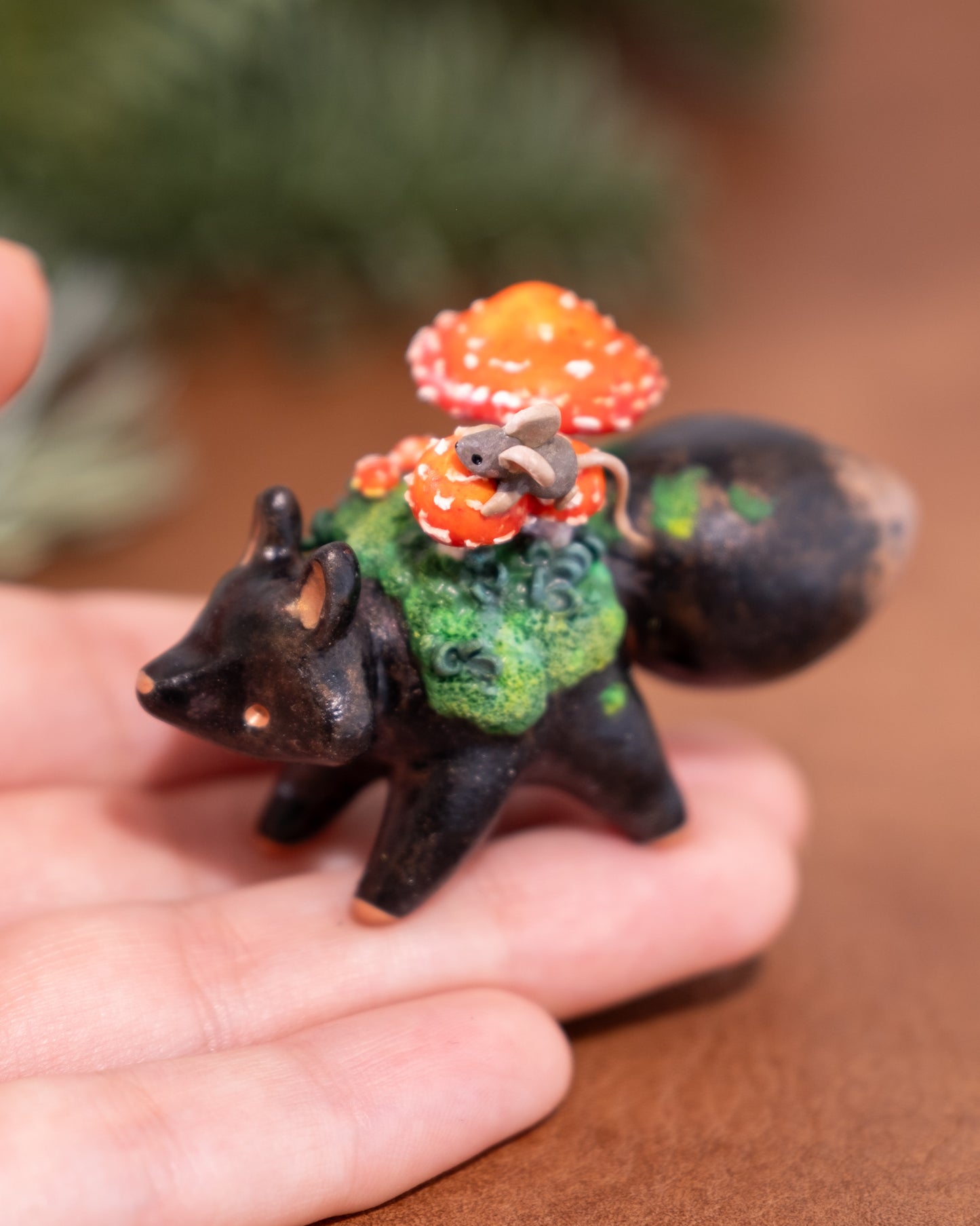 Mushroom Fox Figurine in Polymer Clay (6)