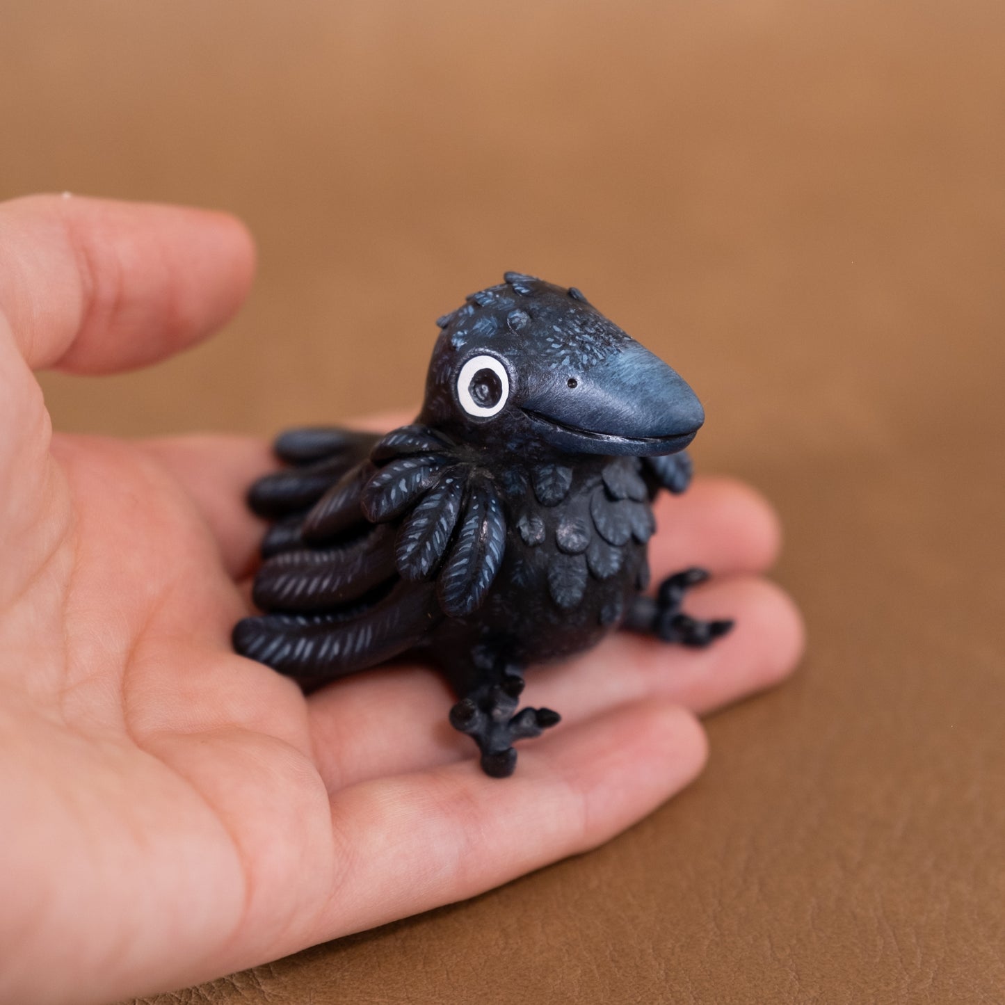 Sitting Raven Figurine in Polymer Clay