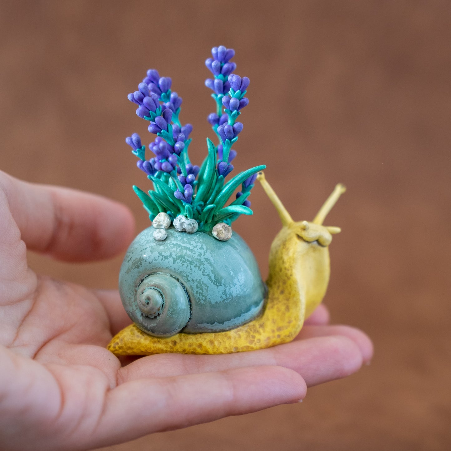 Snail Figurine in Polymer Clay and Ceramic