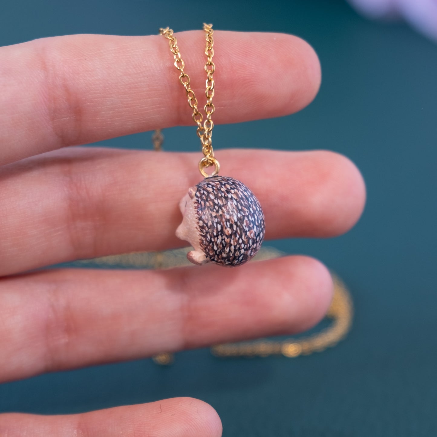 Tiny Hedgehog Necklace in Polymer Clay