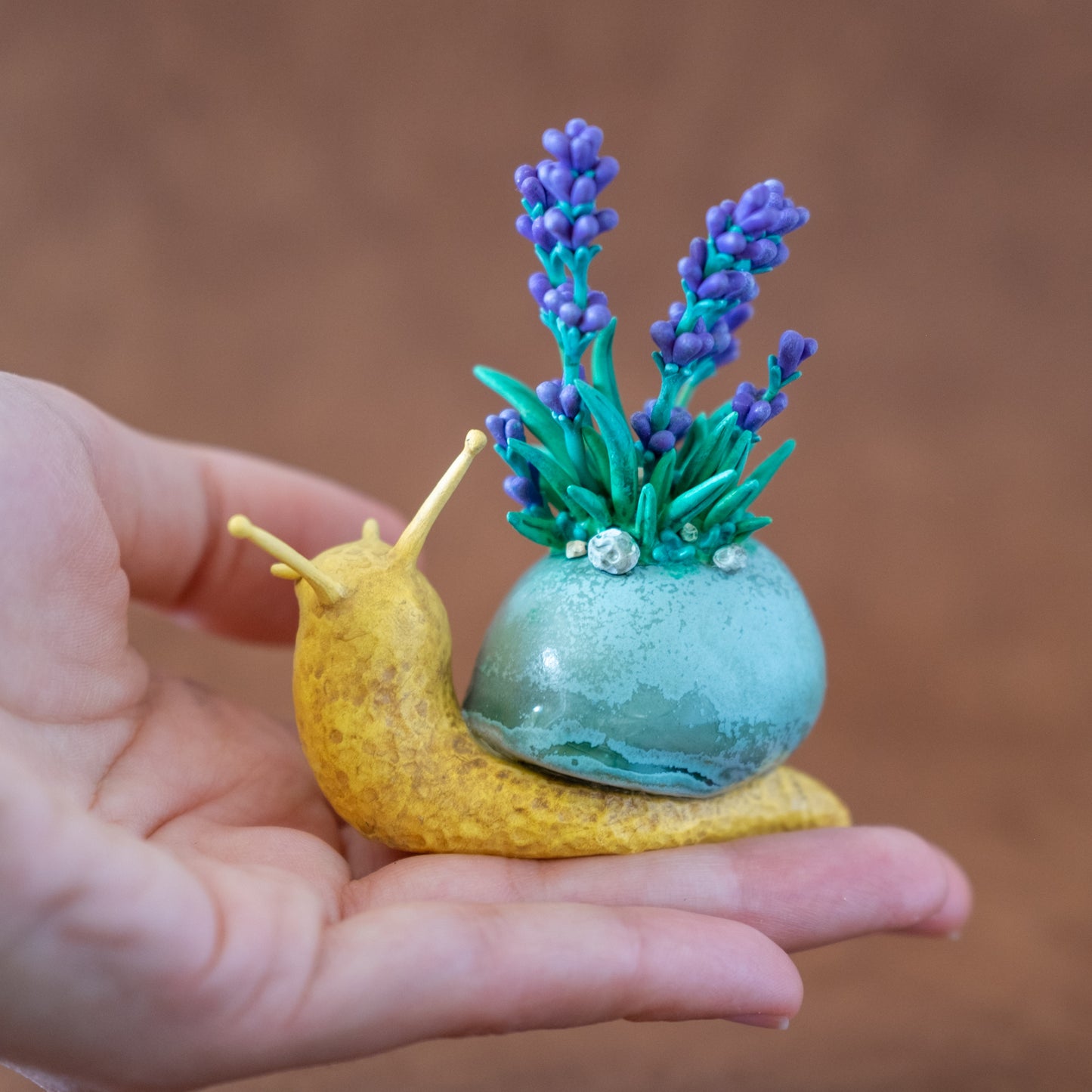 Snail Figurine in Polymer Clay and Ceramic