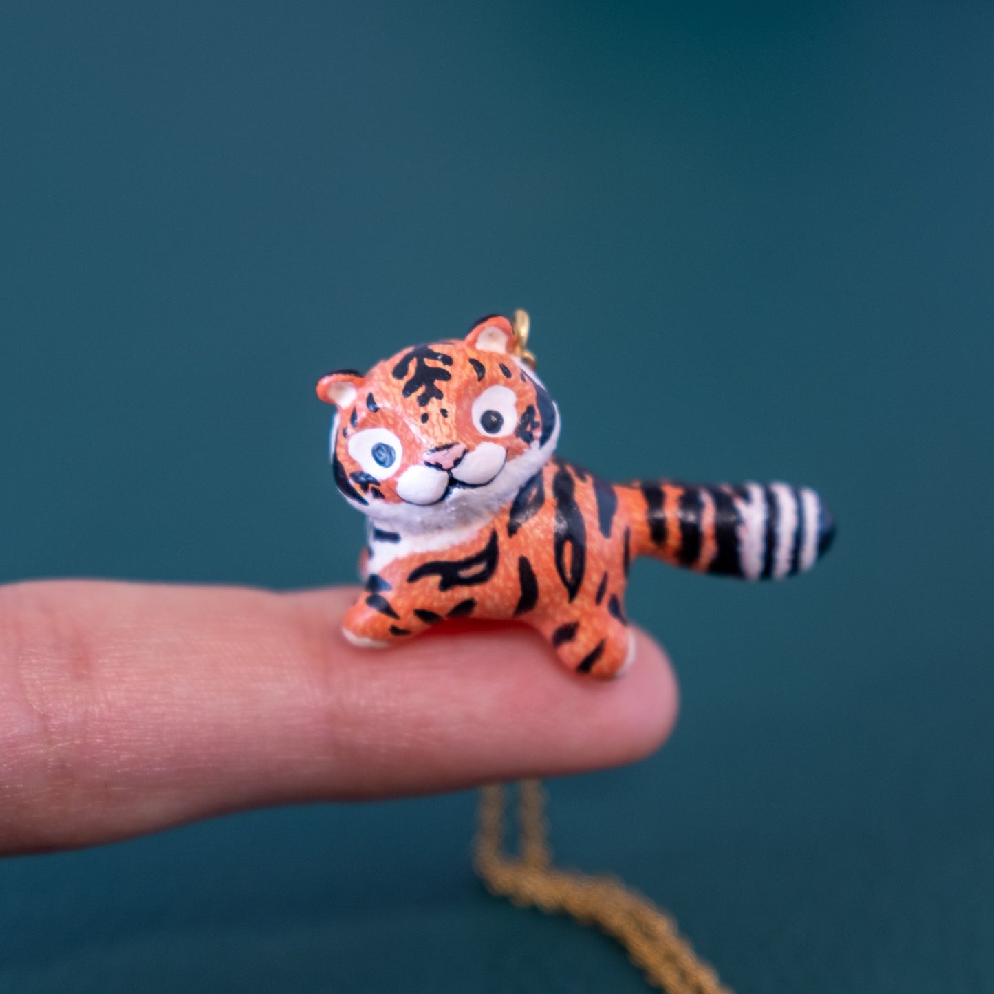 Orange Tiger Necklace in Polymer Clay