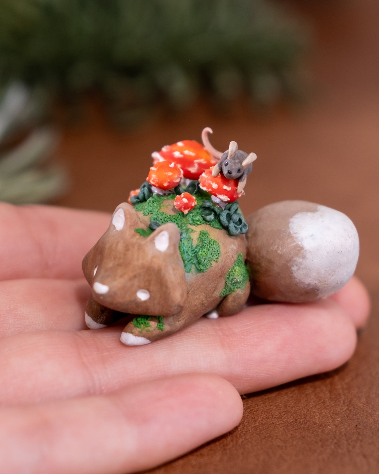 Mushroom Fox Figurine in Polymer Clay (2)