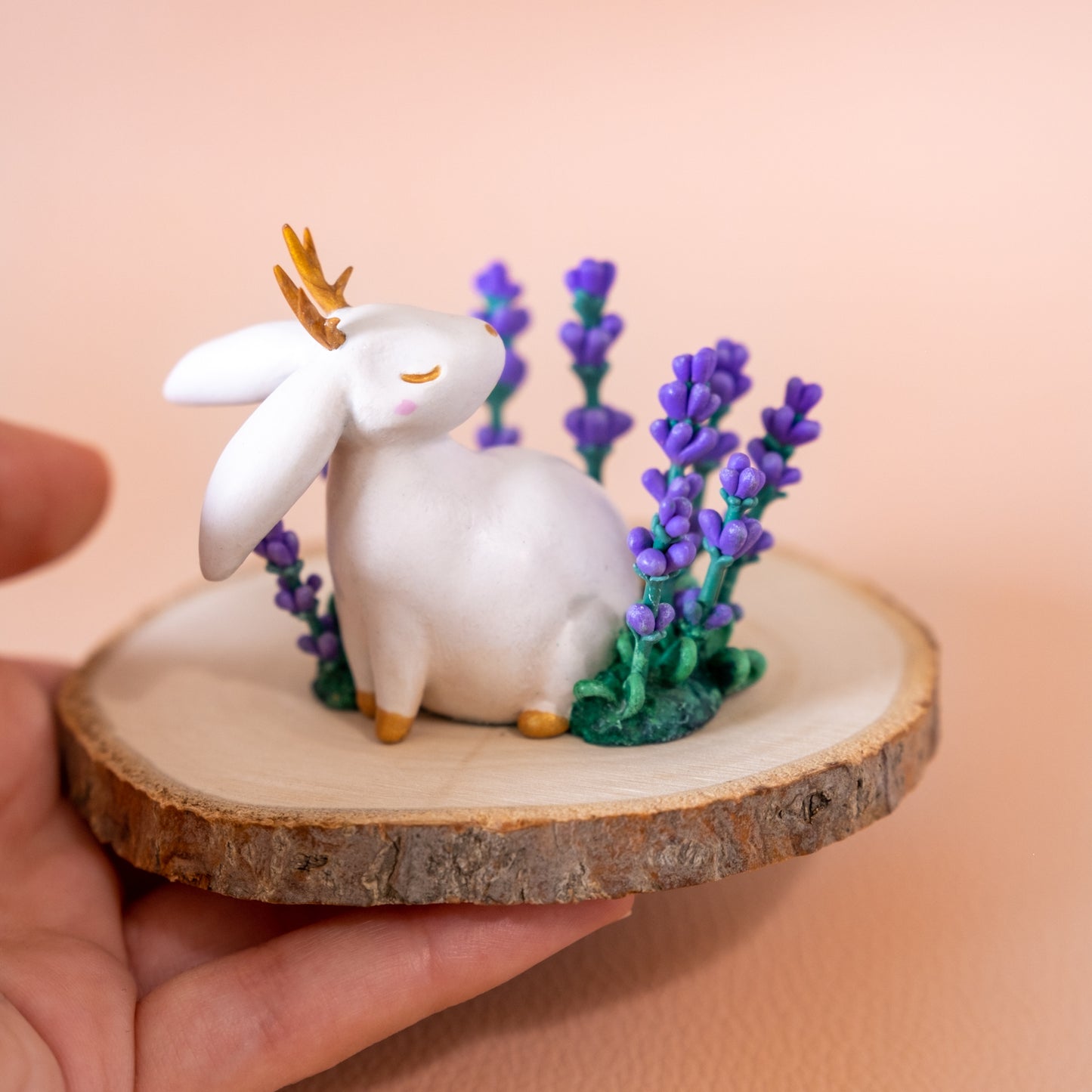 Lavender Bunny Figurine in Polymer Clay