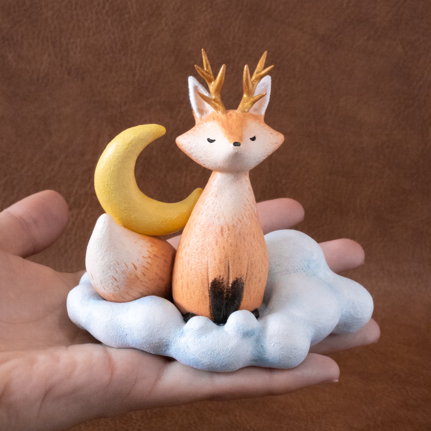 Cloud Fox Figurine in Polymer Clay