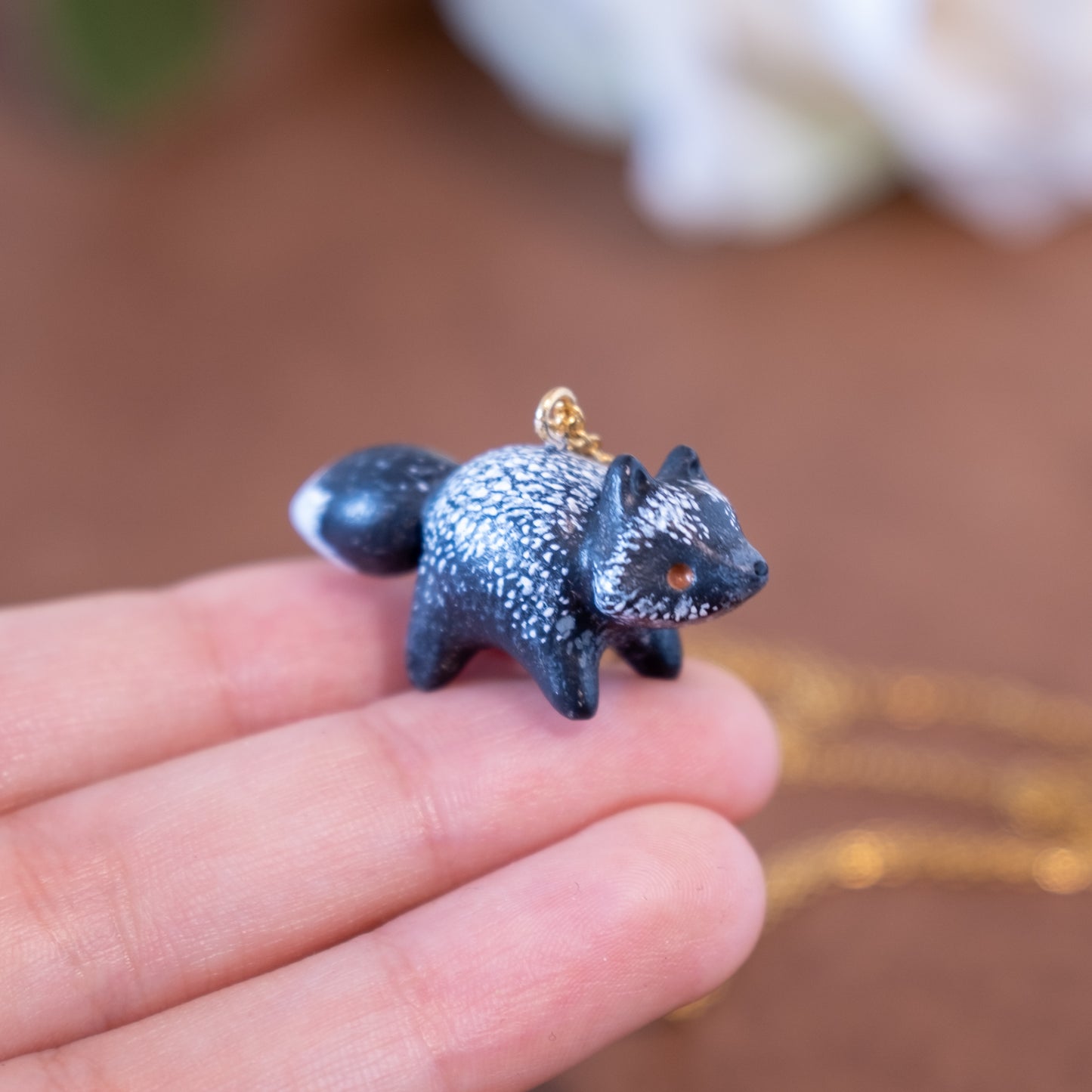 Black Fox Necklace in Polymer Clay