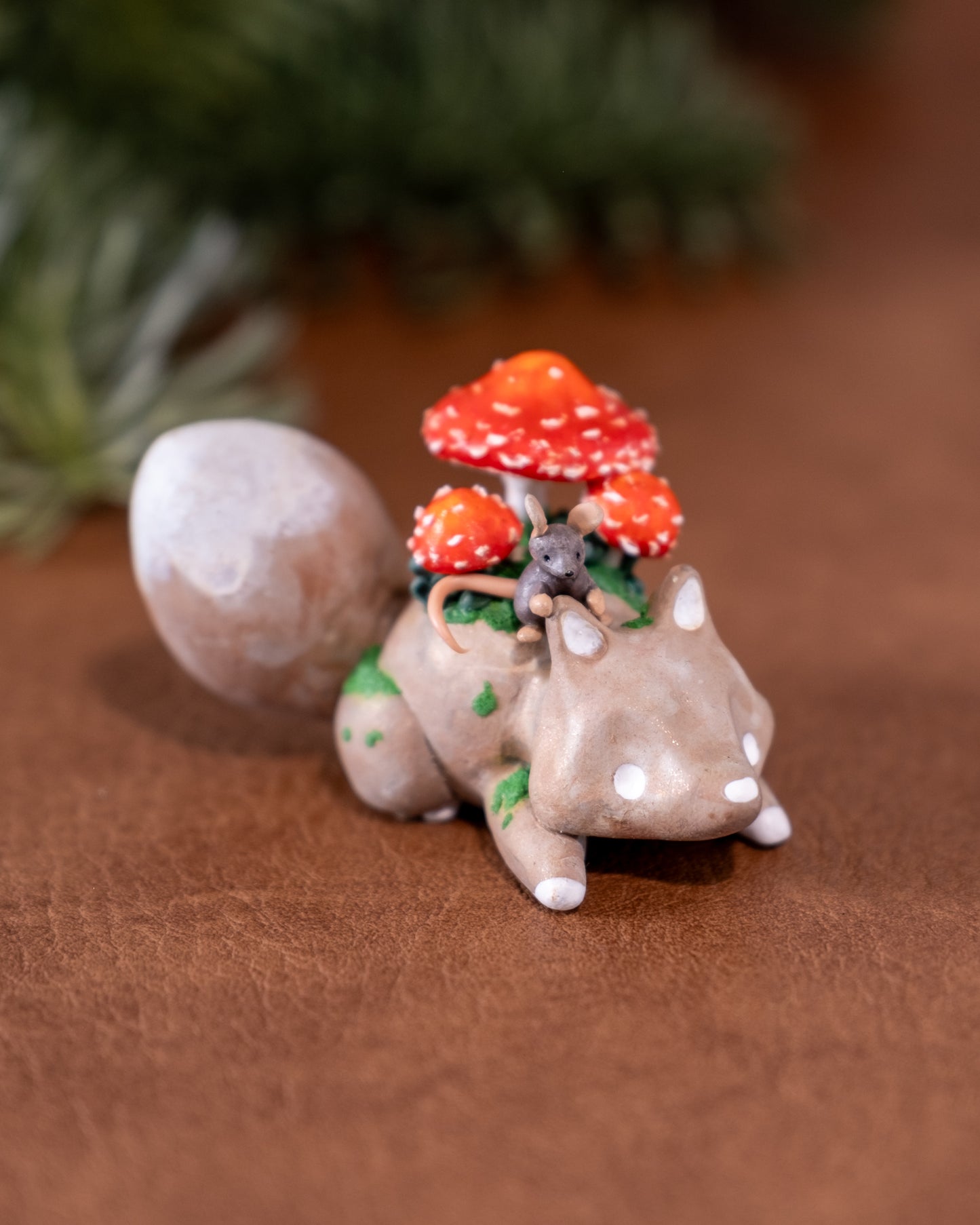 Mushroom Fox Figurine in Polymer Clay (5)