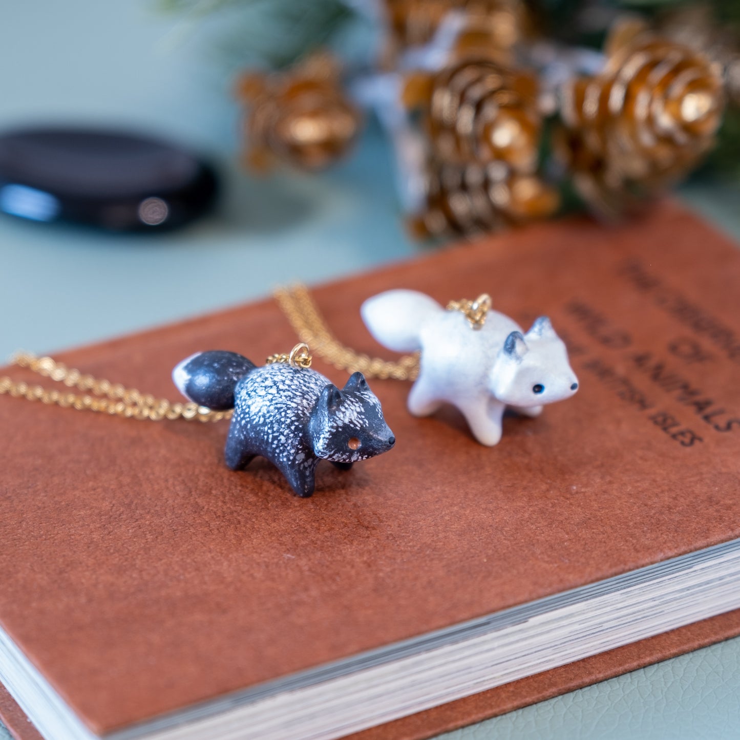 White Fox Necklace in Polymer Clay