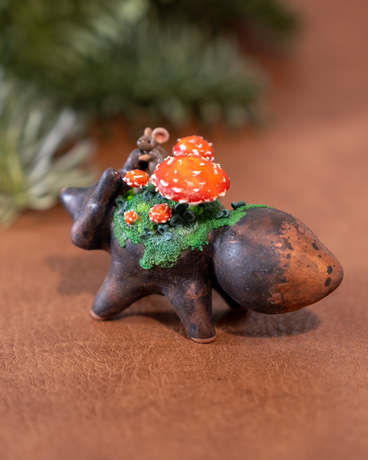 Mushroom Fox Figurine in Polymer Clay (1)