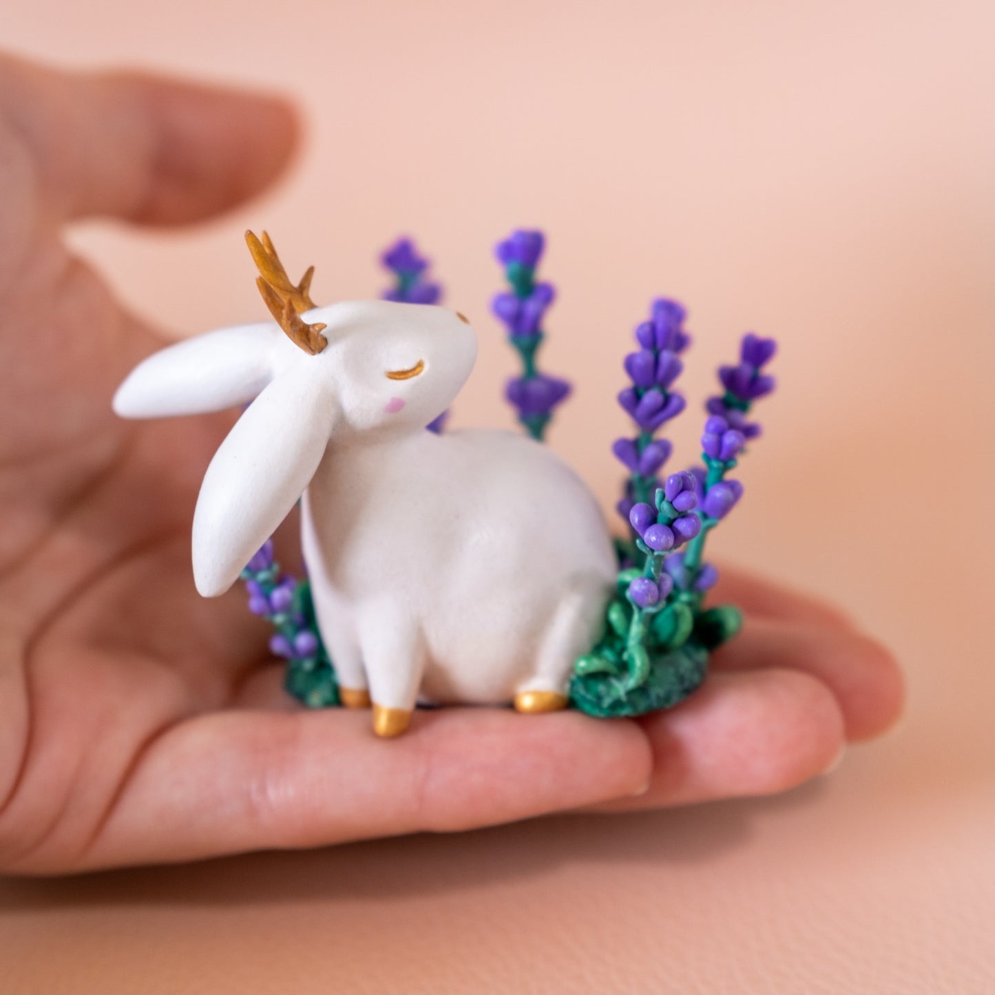 Lavender Bunny Figurine in Polymer Clay