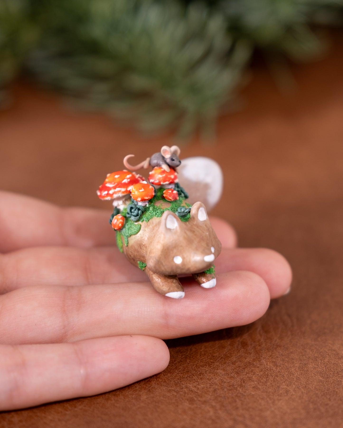 Mushroom Fox Figurine in Polymer Clay (2)