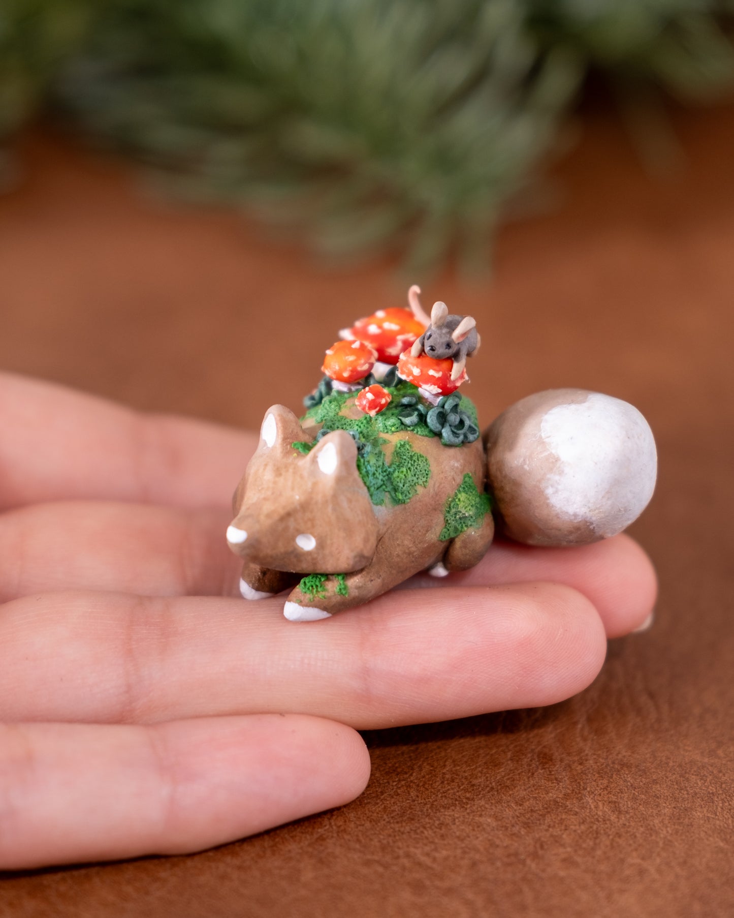 Mushroom Fox Figurine in Polymer Clay (2)
