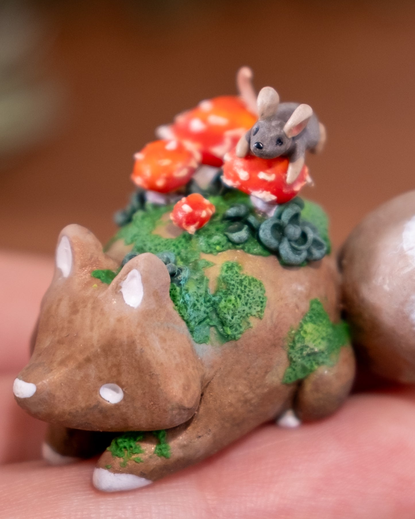 Mushroom Fox Figurine in Polymer Clay (2)