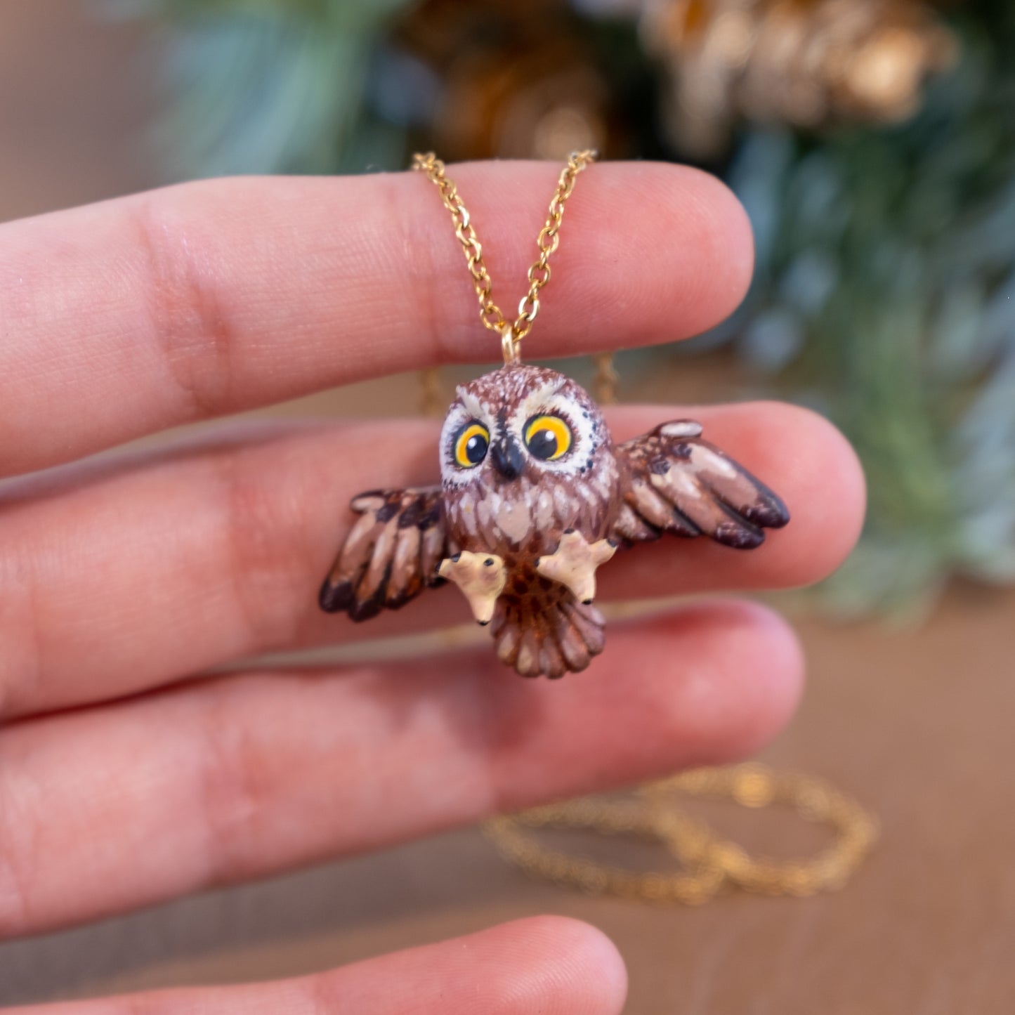Owl Necklace in Polymer Clay