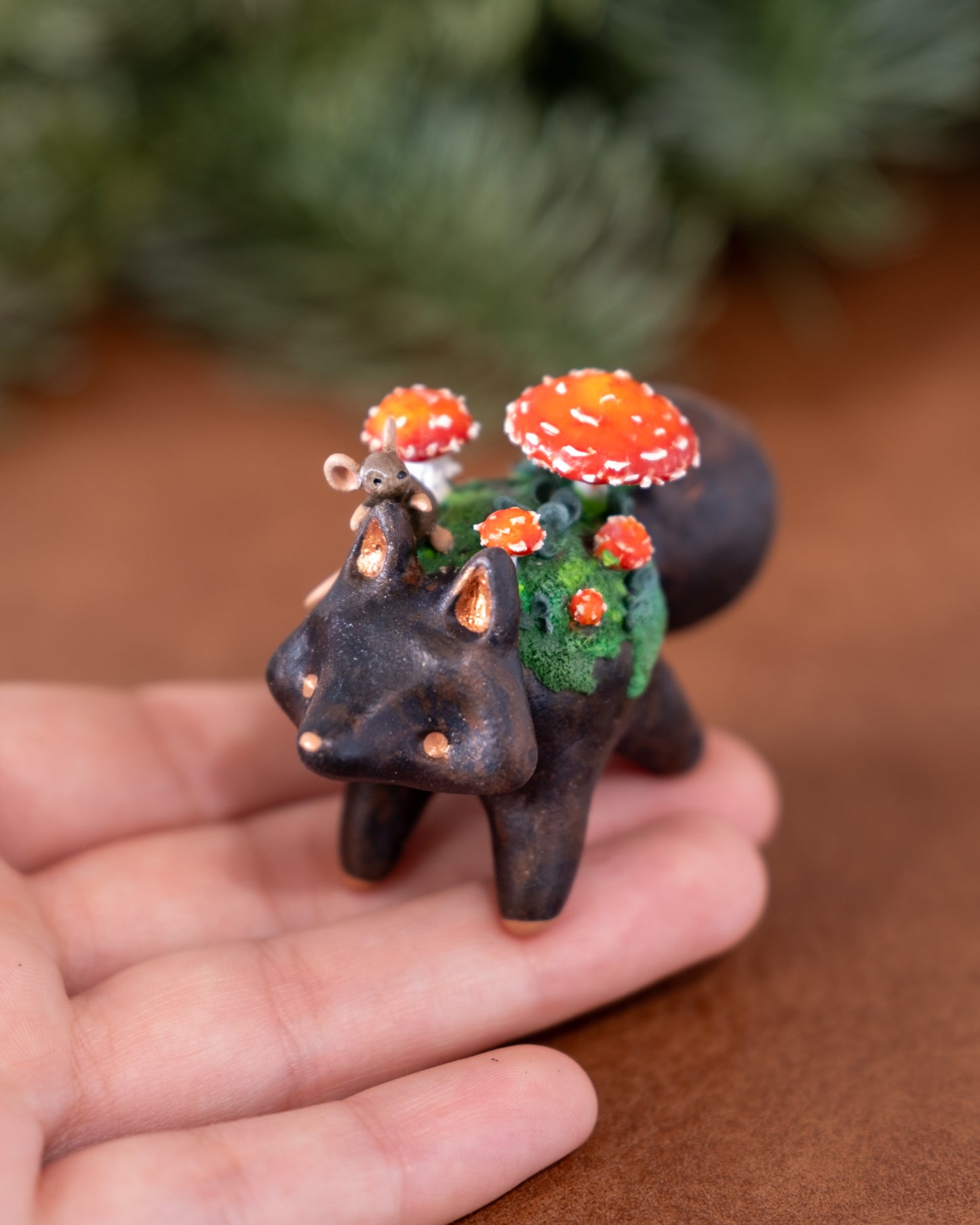 Mushroom Fox Figurine in Polymer Clay (1)