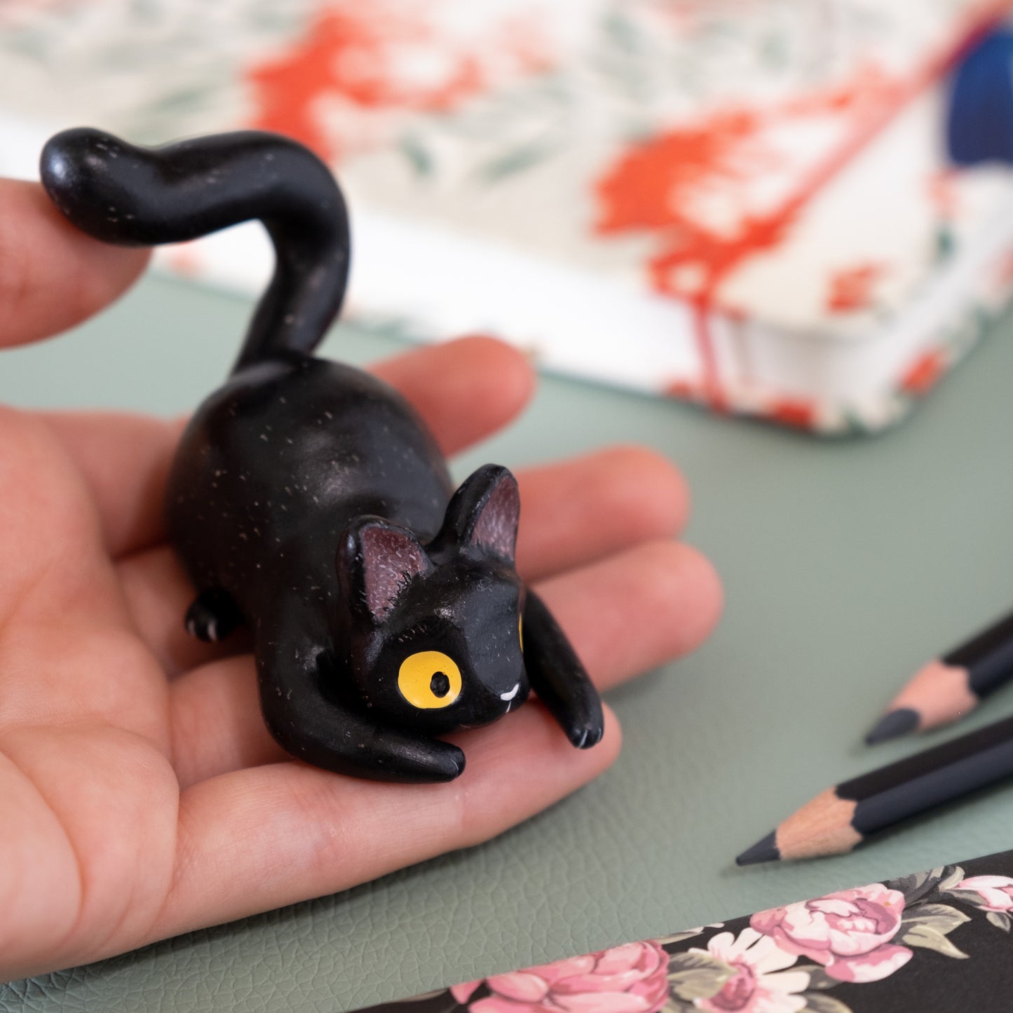 Black Cat Figurine in Polymer Clay