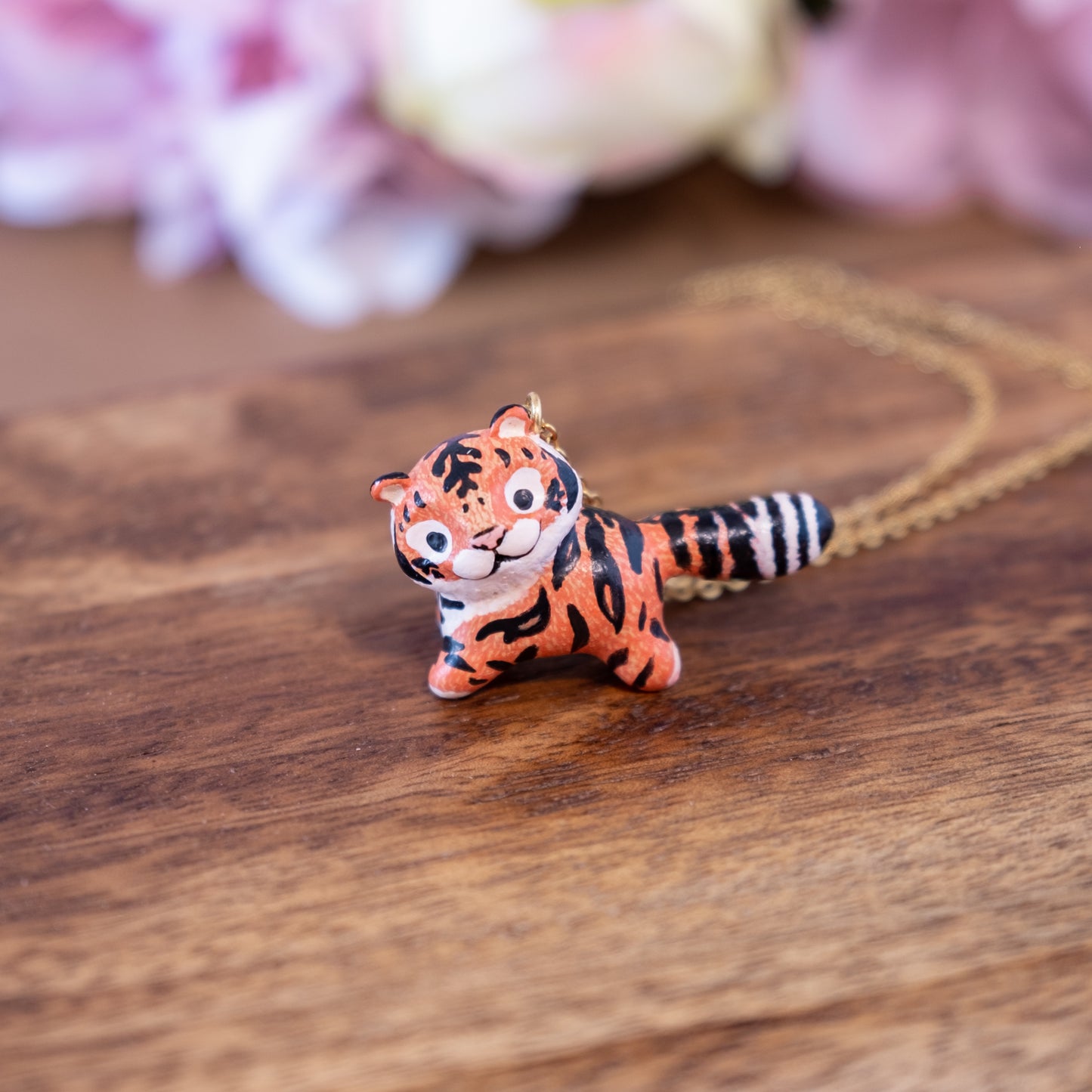 Orange Tiger Necklace in Polymer Clay