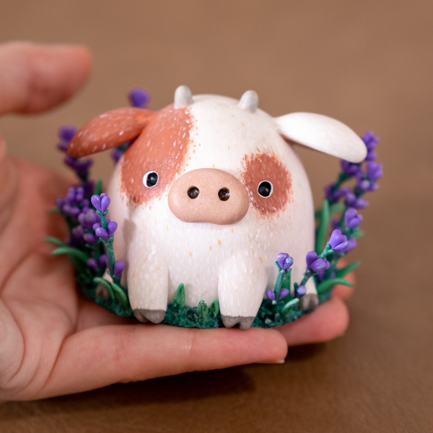 Lavender Cow Figurine in Polymer Clay