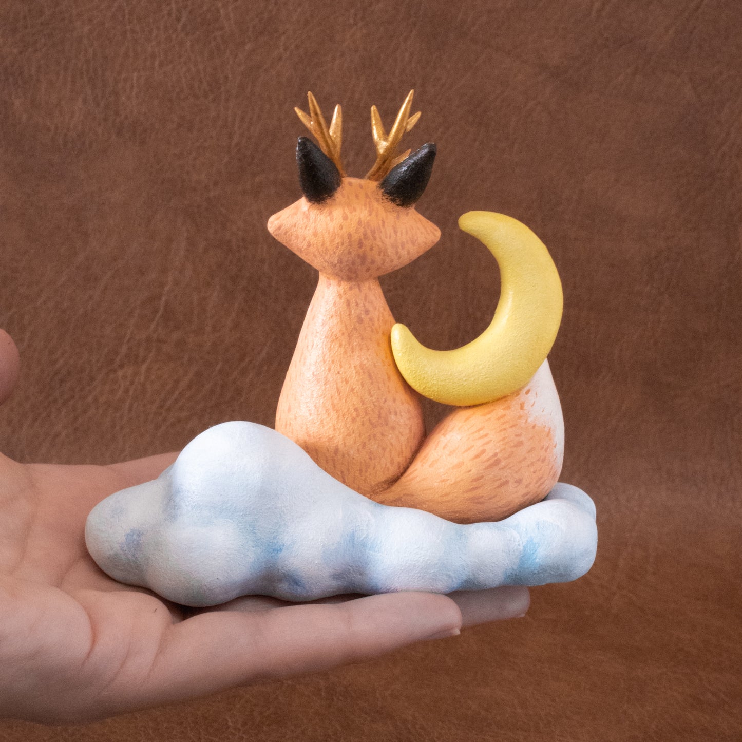 Cloud Fox Figurine in Polymer Clay