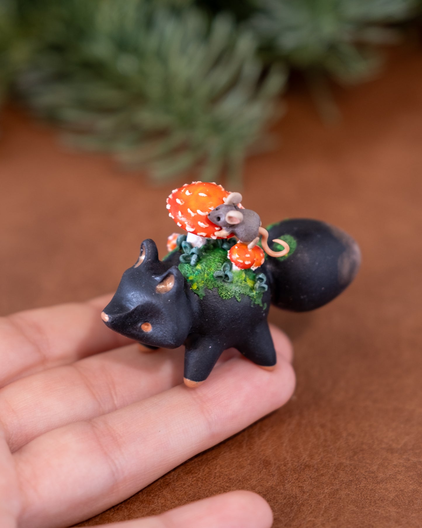 Mushroom Fox Figurine in Polymer Clay (4)