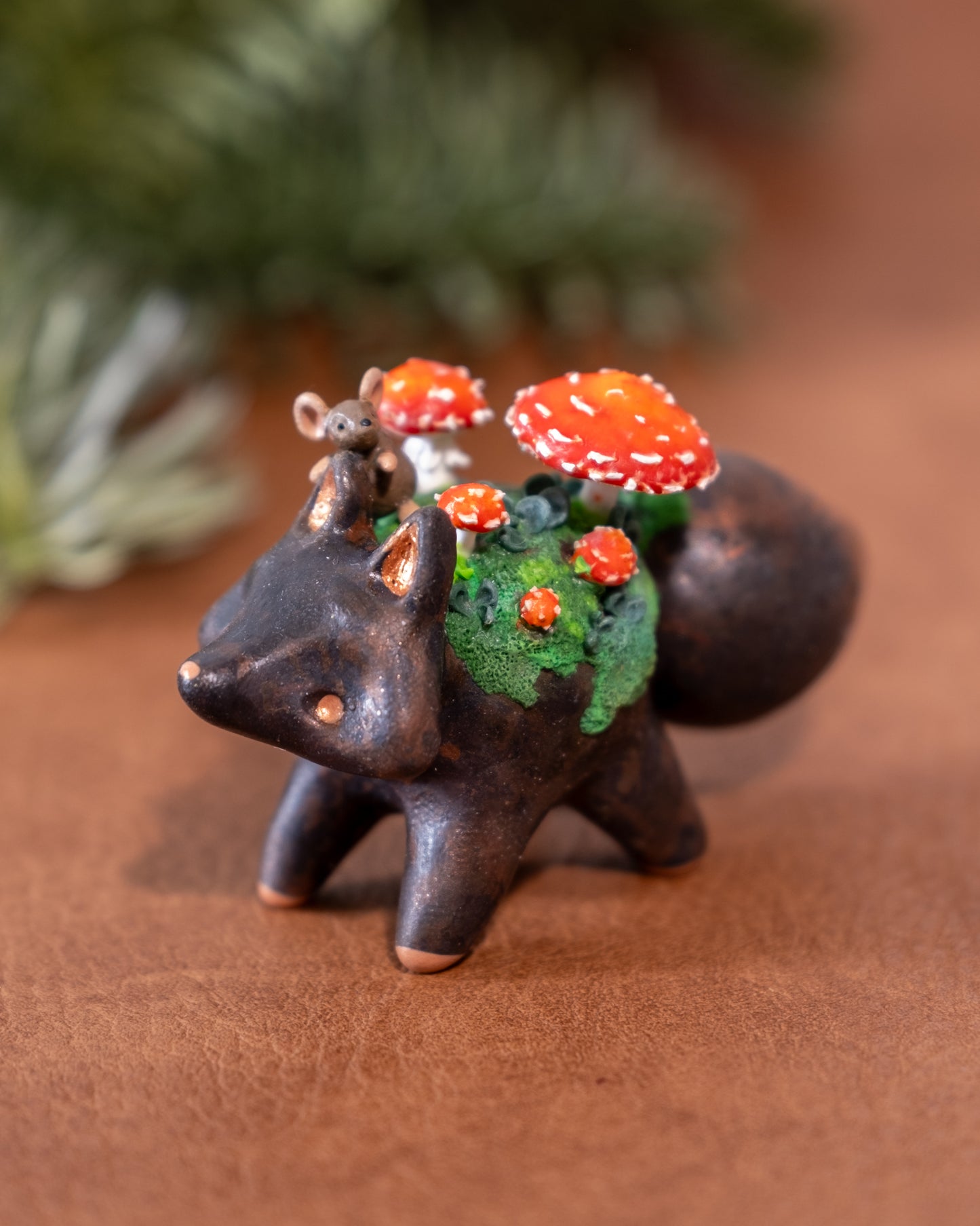 Mushroom Fox Figurine in Polymer Clay (1)