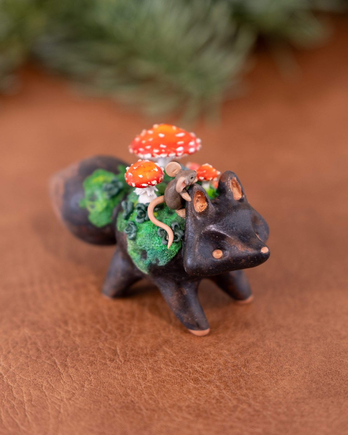 Mushroom Fox Figurine in Polymer Clay (1)
