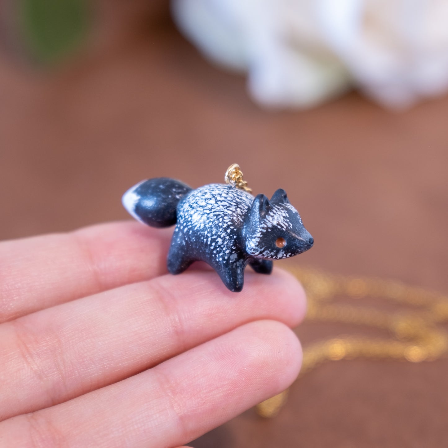 Black Fox Necklace in Polymer Clay