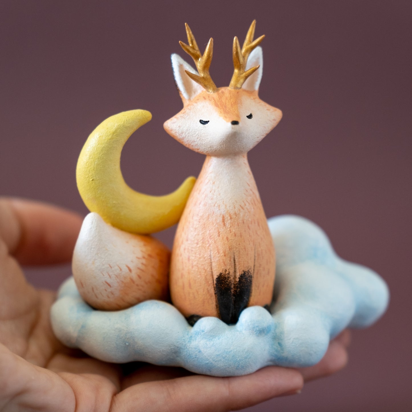 Cloud Fox Figurine in Polymer Clay