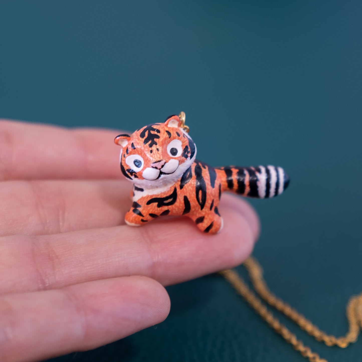 Orange Tiger Necklace in Polymer Clay