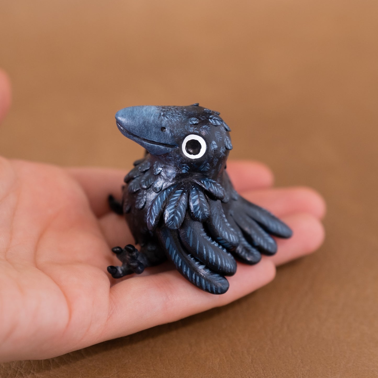 Sitting Raven Figurine in Polymer Clay