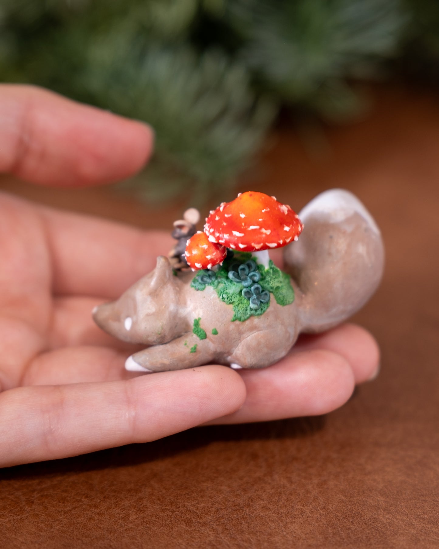 Mushroom Fox Figurine in Polymer Clay (5)
